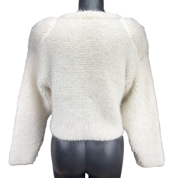 VTG Alpaca / Mohair Cropped Chunky Drop-Shoulder Pads Knit Ivory Cardigan M/L - Picture 4 of 7